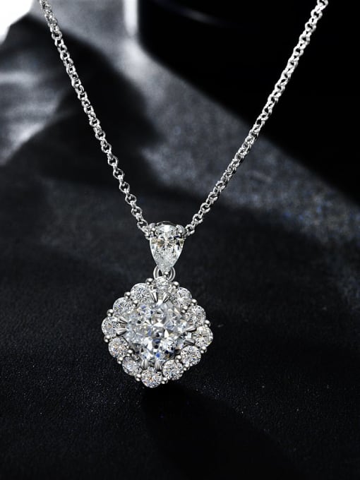 White [P 2056] 925 Sterling Silver High Carbon Diamond Orange Geometric Luxury Necklace